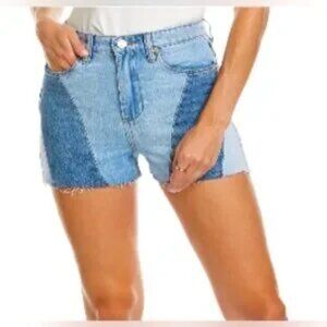 NWT: Blank NYC The Reeve High Rise Ribcage Colorblock Denim Shorts Size 25